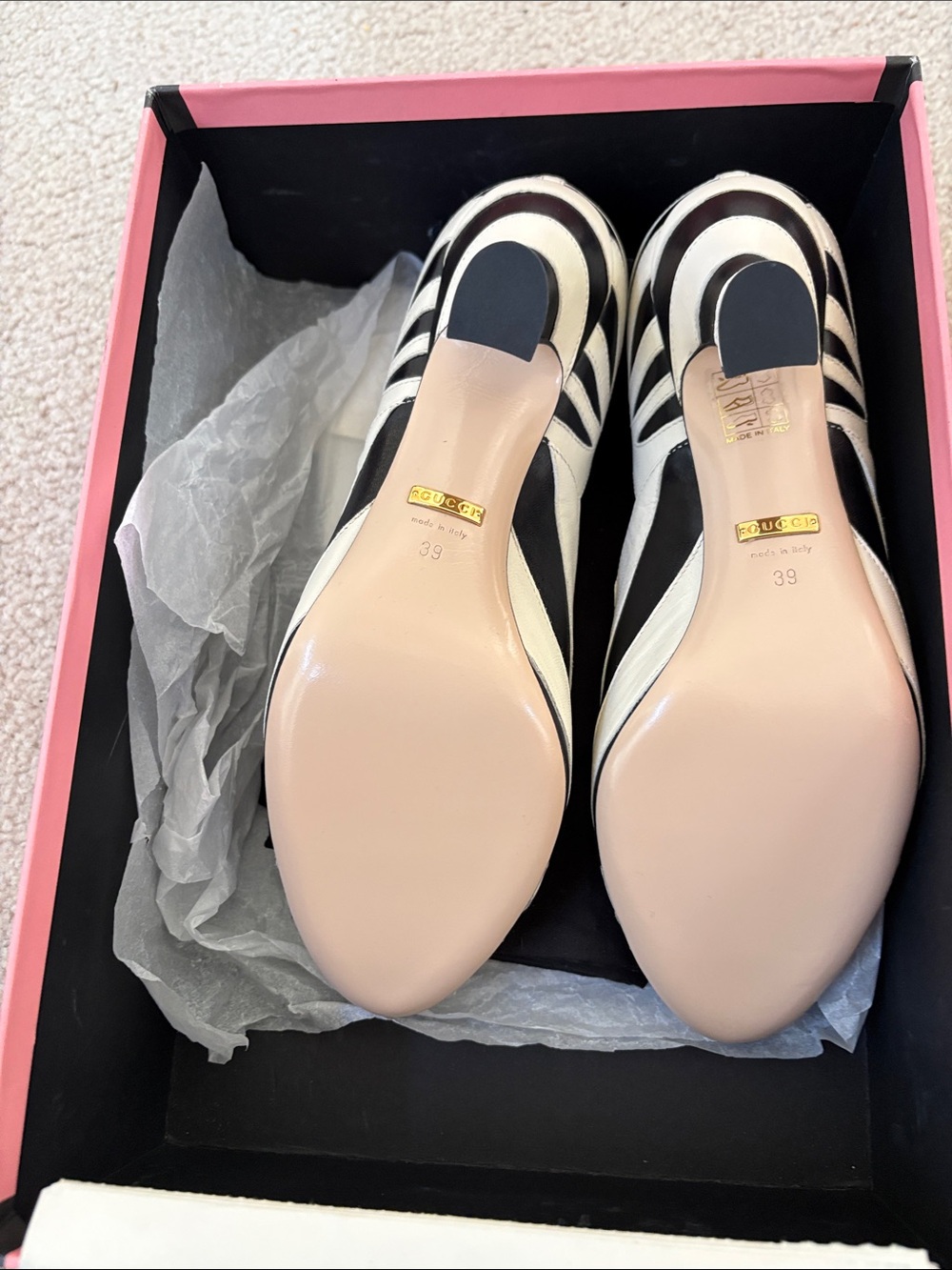 Gucci Black and White Striped Mary Jane Heels - Picture 2 of 4